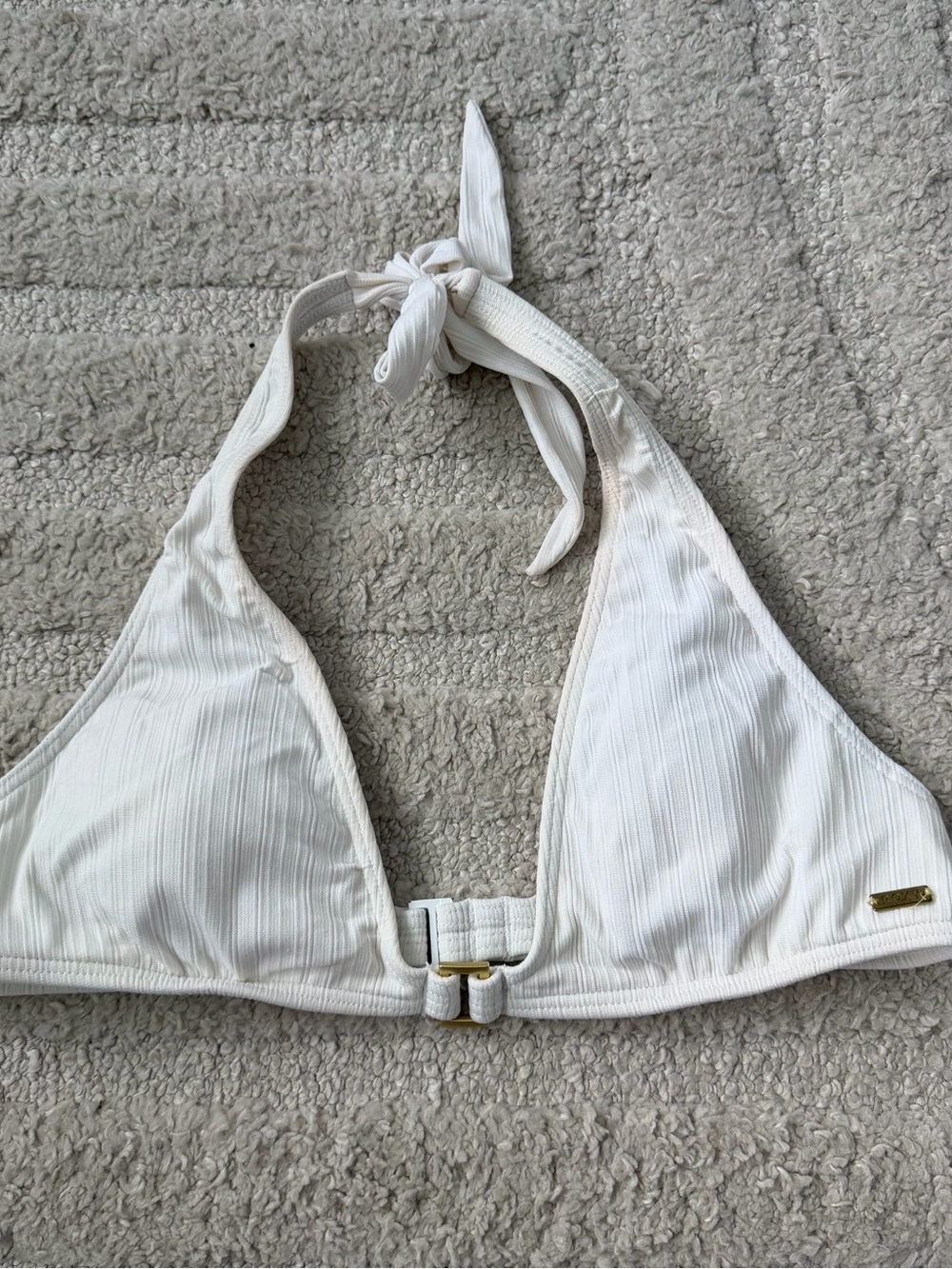 Roxy White Ribbed Halter Bikini Top